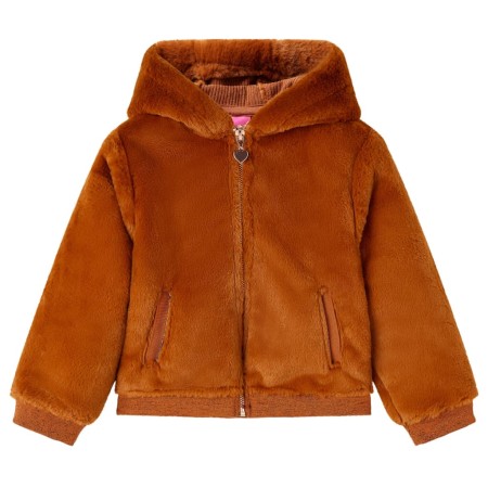 Chaqueta infantil con capucha pelo sintético color coñac 92 de vidaXL, Ropa de abrigo para niños - Ref: Foro24-14044, Precio:...