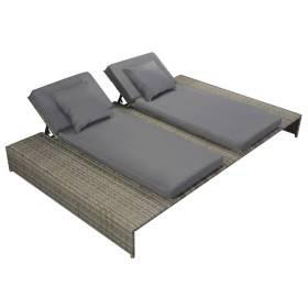 Tumbona doble con cojín de ratán sintético gris de vidaXL, Camas para exteriores - Ref: Foro24-42888, Precio: 358,99 €, Descu...