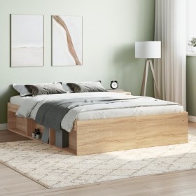 Sonoma oak double bed frame 135x190 cm by vidaXL, Beds and slatted bases - Ref: Foro24-3203910, Price: 139,99 €, Discount: %