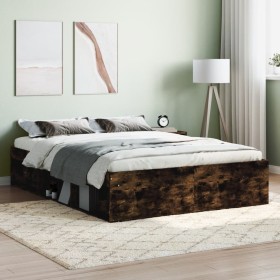 Smoked oak double bed frame 135x190 cm by vidaXL, Beds and slatted bases - Ref: Foro24-3203912, Price: 155,99 €, Discount: %