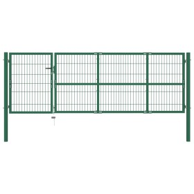 Garden fence gate with green steel posts 350x100 cm by vidaXL, garden gates - Ref: Foro24-142569, Price: 482,99 €, Discount: %