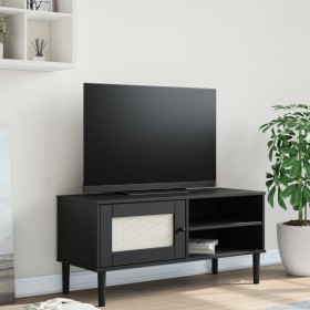 Mueble de TV SENJA aspecto ratán madera pino negro 106x40x49 cm de vidaXL, Muebles TV - Ref: Foro24-358042, Precio: 72,93 €, ...