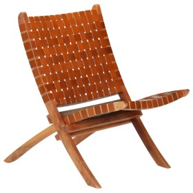 Folding chair with brown genuine leather cross stripes by vidaXL, Folding stools and chairs - Ref: Foro24-246365, Price: 189,...