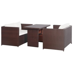 Set muebles de jardín 3 pzas con cojines ratán sintético marrón de vidaXL, Conjuntos de jardín - Ref: Foro24-43914, Precio: 2...