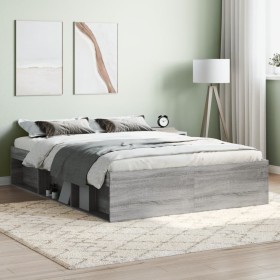 Estructura de cama de matrimonio Sonoma gris 135x190 cm de vidaXL, Camas y somieres - Ref: Foro24-3203913, Precio: 156,99 €, ...