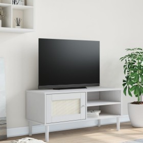 SENJA TV stand with rattan wood appearance in white pine, 106x40x49cm. by vidaXL, TV Furniture - Ref: Foro24-358041, Price: 7...