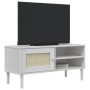 SENJA TV stand with rattan wood appearance in white pine, 106x40x49cm. by vidaXL, TV Furniture - Ref: Foro24-358041, Price: 7...