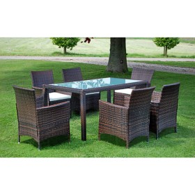 7-teiliges Garten-Esszimmerset und Kissen synthetisches Rattanbraun von vidaXL, Gartensets - Ref: Foro24-43119, Preis: 527,39...