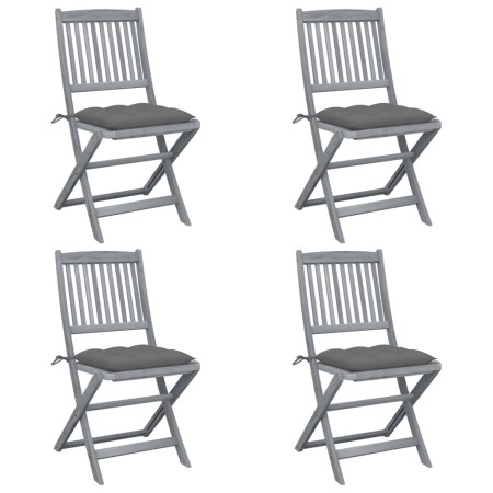 Folding garden chairs 4 pcs cushions solid acacia wood