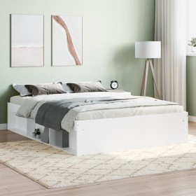 Estructura de cama de matrimonio blanca 135x190 cm de vidaXL, Camas y somieres - Ref: Foro24-3203908, Precio: 151,99 €, Descu...