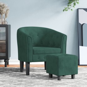 Sillón con taburete terciopelo verde oscuro de vidaXL, Sillones - Ref: Foro24-356480, Precio: 174,53 €, Descuento: %