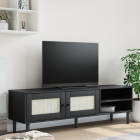 Mueble de TV SENJA aspecto ratán madera pino negro 158x40x49 cm de vidaXL, Muebles TV - Ref: Foro24-358045, Precio: 145,07 €,...