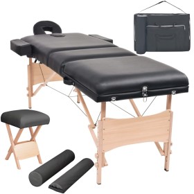 Folding massage table and stool 3 zones 10 cm black by vidaXL, massage tables - Ref: Foro24-110157, Price: 301,64 €, Discount: %