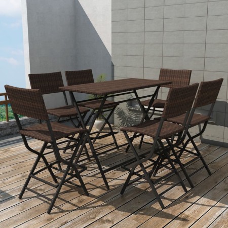 Klappbare Garten-Essgruppe, 7-teilig, Polyrattan und brauner Stahl von vidaXL, Gartensets - Ref: Foro24-42877, Preis: 262,99 ...