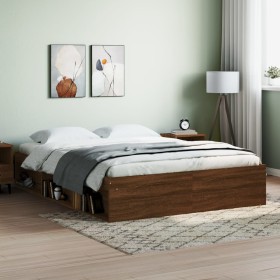 Brown oak bed frame 150x200 cm by vidaXL, Beds and slatted bases - Ref: Foro24-3203872, Price: 186,24 €, Discount: %