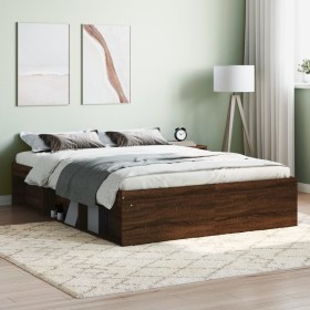 Brown oak double bed frame 135x190 cm by vidaXL, Beds and slatted bases - Ref: Foro24-3203914, Price: 159,99 €, Discount: %