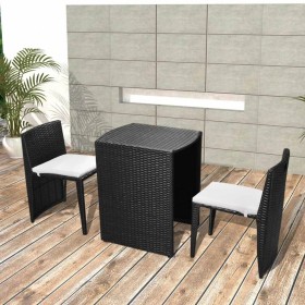 Garden bistro table and chairs 3 pieces and black poly rattan cushions by vidaXL, Garden sets - Ref: Foro24-42882, Price: 170...