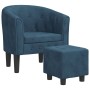 Sillón con taburete terciopelo azul oscuro de vidaXL, Sillones - Ref: Foro24-356481, Precio: 187,77 €, Descuento: %