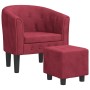 Sillón con taburete terciopelo rojo tinto de vidaXL, Sillones - Ref: Foro24-356483, Precio: 159,99 €, Descuento: %