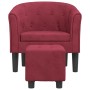 Sillón con taburete terciopelo rojo tinto de vidaXL, Sillones - Ref: Foro24-356483, Precio: 159,99 €, Descuento: %