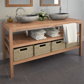 Solid teak wood vanity sink cabinet with 4 baskets 132x45x75 cm by vidaXL, bathroom vanities - Ref: Foro24-246495, Price: 449...