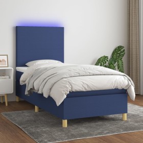 Boxspringbettmatratze und LED-Leuchten aus blauem Stoff 90x190 cm von vidaXL, Betten und Lattenroste - Ref: Foro24-3135243, P...