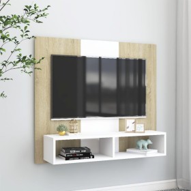 White and oak plywood wall TV cabinet 102x23.5x90 cm by vidaXL, TV Furniture - Ref: Foro24-808265, Price: 58,60 €, Discount: %