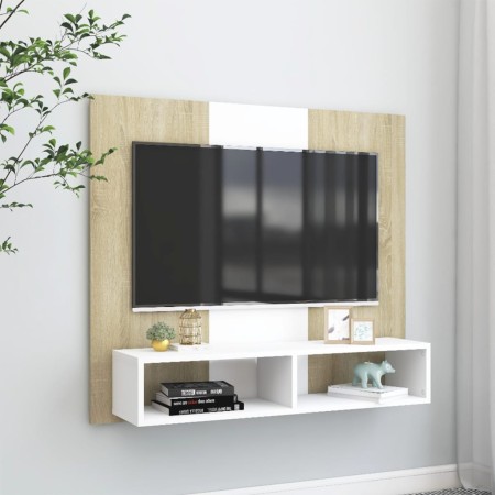 White and oak plywood wall TV cabinet 102x23.5x90 cm by vidaXL, TV Furniture - Ref: Foro24-808265, Price: 58,99 €, Discount: %