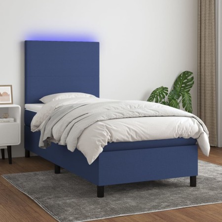 Boxspringbettmatratze und LED-Leuchten aus blauem Stoff 90x190 cm von vidaXL, Betten und Lattenroste - Ref: Foro24-3134683, P...