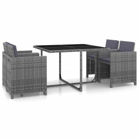 Set de comedor de jardín 5 pzas y cojines ratán sintético gris de vidaXL, Conjuntos de jardín - Ref: Foro24-43901, Precio: 32...