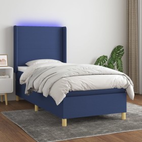 Boxspringbettmatratze und LED-Leuchten aus blauem Stoff 90x190 cm von vidaXL, Betten und Lattenroste - Ref: Foro24-3138683, P...