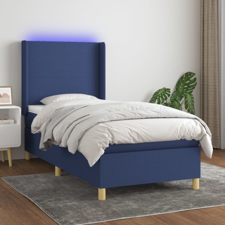 Box spring bed mattress and LED lights blue fabric 90x190 cm by vidaXL, Beds and slatted bases - Ref: Foro24-3138683, Price: ...