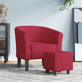 Sillón con taburete terciopelo rojo tinto de vidaXL, Sillones - Ref: Foro24-356455, Precio: 153,99 €, Descuento: %