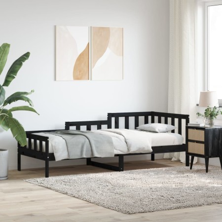 Sofá cama madera maciza de pino negro 90x190 cm de vidaXL, Camas y somieres - Ref: Foro24-840375, Precio: 94,95 €, Descuento: %