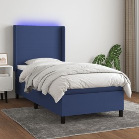 Boxspringbettmatratze und LED-Leuchten aus blauem Stoff 90x190 cm von vidaXL, Betten und Lattenroste - Ref: Foro24-3138123, P...