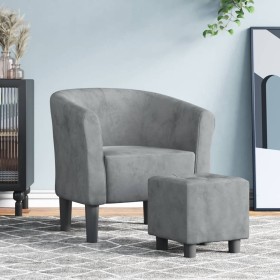 Sillón con taburete terciopelo gris oscuro de vidaXL, Sillones - Ref: Foro24-356450, Precio: 169,96 €, Descuento: %