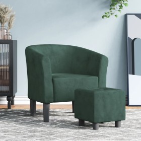 Sillón con taburete terciopelo verde oscuro de vidaXL, Sillones - Ref: Foro24-356452, Precio: 169,96 €, Descuento: %