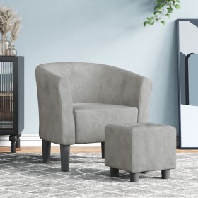 Light gray velvet armchair with stool by vidaXL, Armchairs - Ref: Foro24-356449, Price: 148,99 €, Discount: %