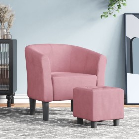 Sillón con taburete terciopelo rosa de vidaXL, Sillones - Ref: Foro24-356454, Precio: 169,99 €, Descuento: %