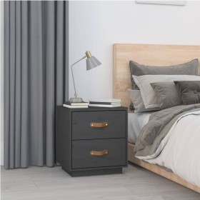 Mesita de noche madera maciza de pino gris 40x34x45 cm de vidaXL, Mesitas de noche - Ref: Foro24-818329, Precio: 52,72 €, Des...