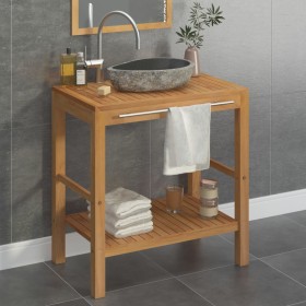 Mueble tocador madera teca maciza con lavabo de piedra de río de vidaXL, Tocadores de baño - Ref: Foro24-246496, Precio: 283,...