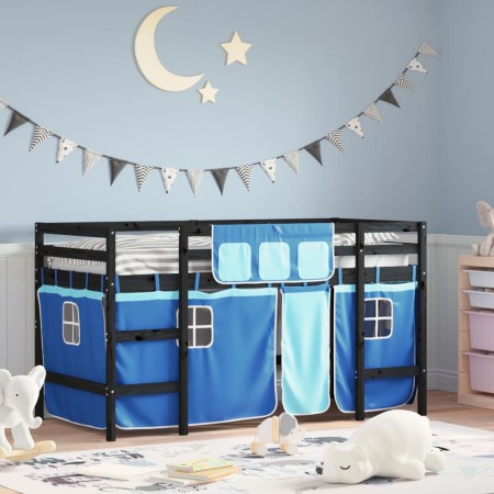 Cama alta para niños con cortinas madera pino azul 90x190 cm de , Camas y somieres - Ref: Foro24-3206980, Precio: 196,43 €, D...