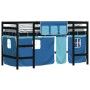 Cama alta para niños con cortinas madera pino azul 90x190 cm de , Camas y somieres - Ref: Foro24-3206980, Precio: 196,43 €, D...