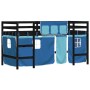 High bed for children with blue pine wood curtains 90x190 cm by , Beds and slatted bases - Ref: Foro24-3206980, Price: 196,43...