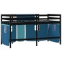 Cama alta para niños con cortinas madera pino azul 90x190 cm de , Camas y somieres - Ref: Foro24-3206980, Precio: 196,43 €, D...