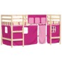 Cama alta para niños con cortinas madera pino rosa 90x190 cm de , Camas y somieres - Ref: Foro24-3206975, Precio: 181,42 €, D...