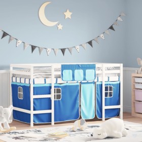 High bed for children with blue pine wood curtains 90x190 cm by , Beds and slatted bases - Ref: Foro24-3206977, Price: 182,47...