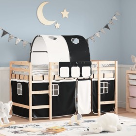 Cama alta niños con túnel madera pino blanco negro 80x200 cm de , Camas y somieres - Ref: Foro24-3206982, Precio: 163,37 €, D...