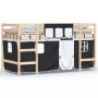 Cama alta niños con cortinas madera pino blanco negro 90x190 cm de , Camas y somieres - Ref: Foro24-3206973, Precio: 181,65 €...