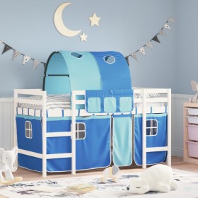 Cama alta para niños con túnel madera pino azul 80x200 cm de , Camas y somieres - Ref: Foro24-3206986, Precio: 180,24 €, Desc...